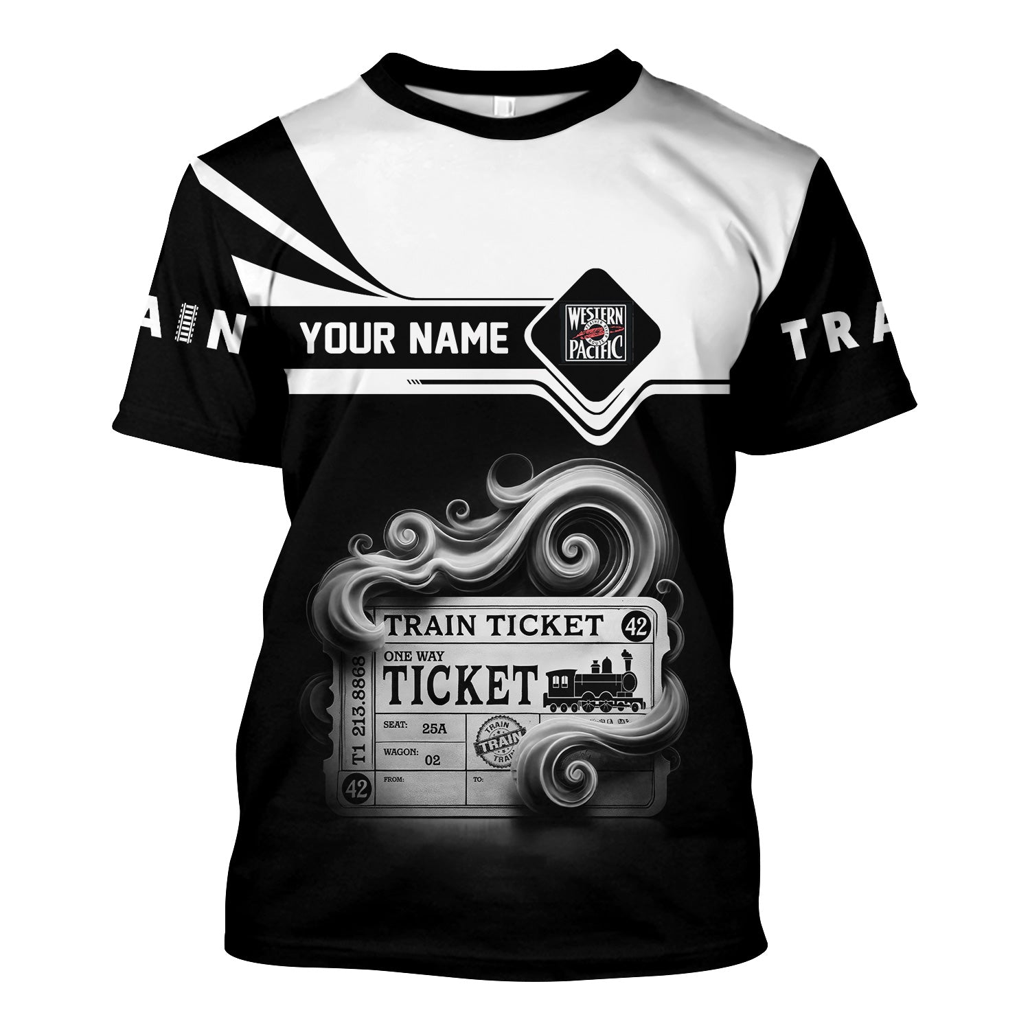 Railspirit Personalized Western Pacific Railroad T Shirt Train Ticket American Locomotive Printed Train