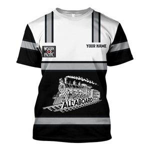 Railspirit Custom Name Western Pacific Railroad T Shirt Eat Train Sleep Repeat Printed Train Shirt