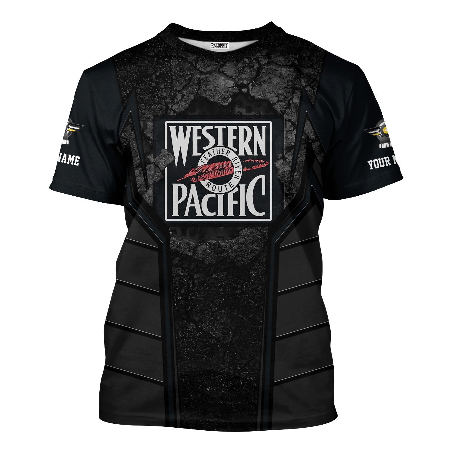 Railspirit Personalized Western Pacific Railroad T-Shirt Cracked Metal Design Train Shirt for Rail Enthusiasts