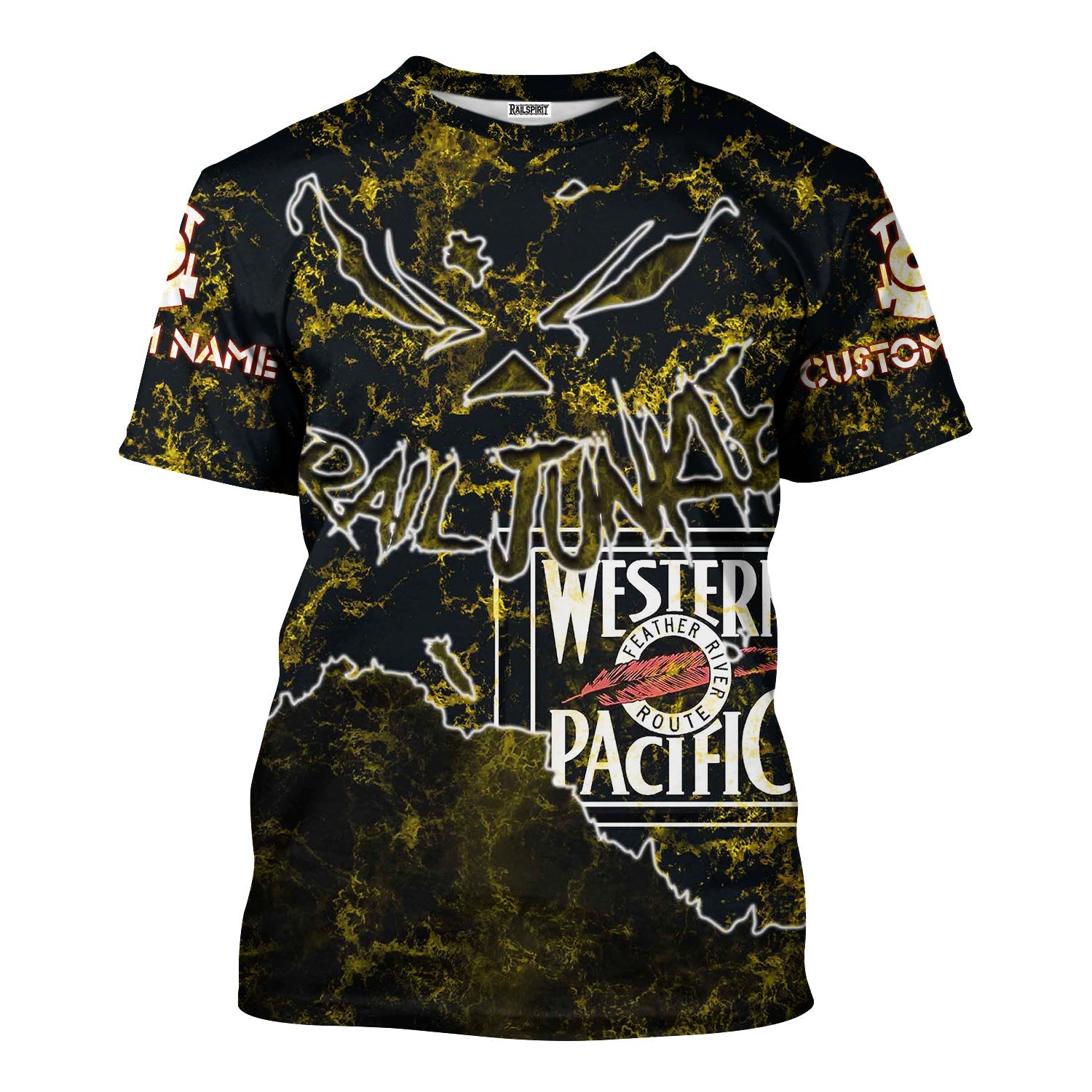 Railspirit Personalized Western Pacific Railroad T-Shirt Torn Graphic Style Train Shirt For Rail Junkie