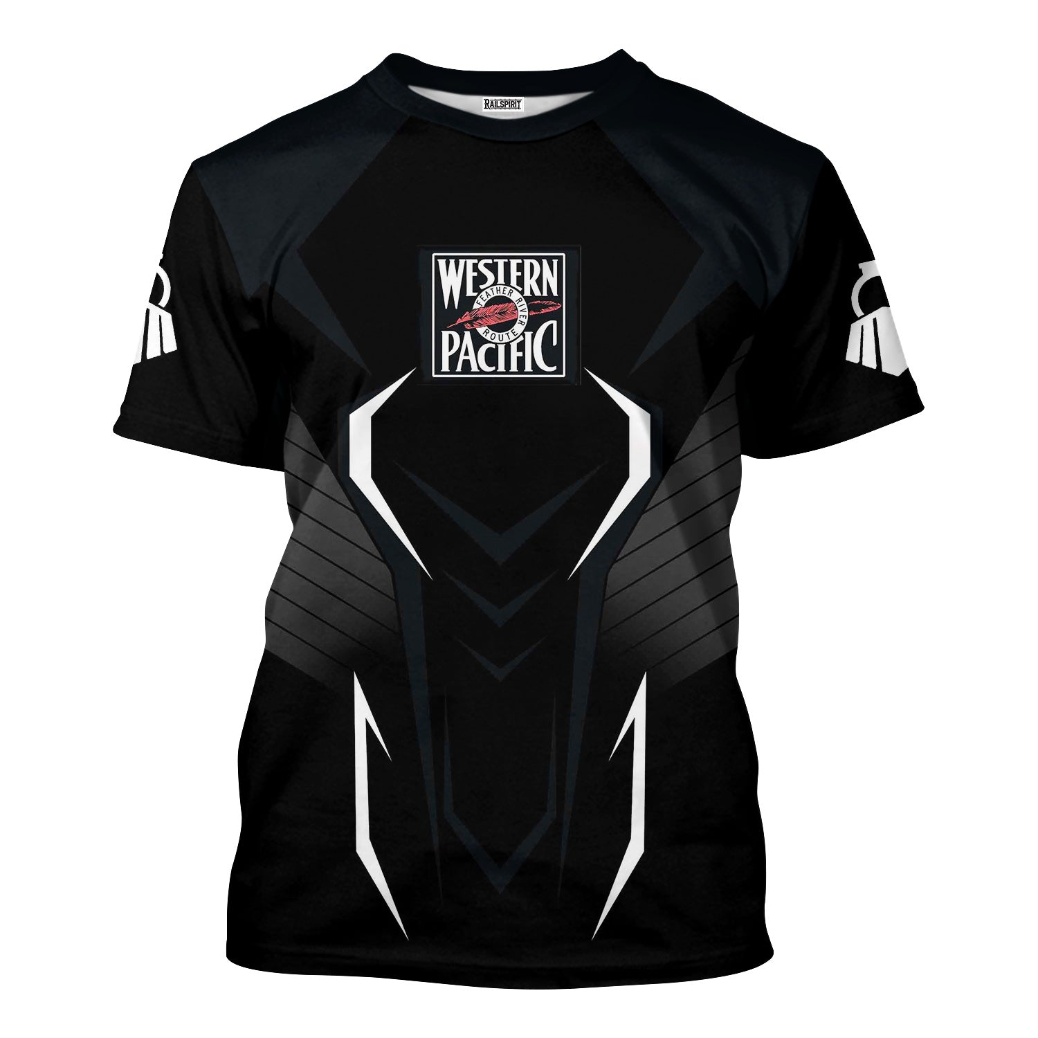 Railspirit Personalized Western Pacific Railroad T-Shirt Dynamic Design Style Perfect Shirt for Train Enthusiasts