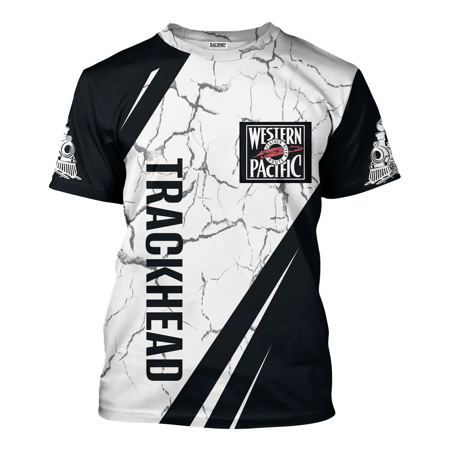 Railspirit Personalized Western Pacific Railroad T-Shirt Crackle Texture Style Shirt For Trackhead