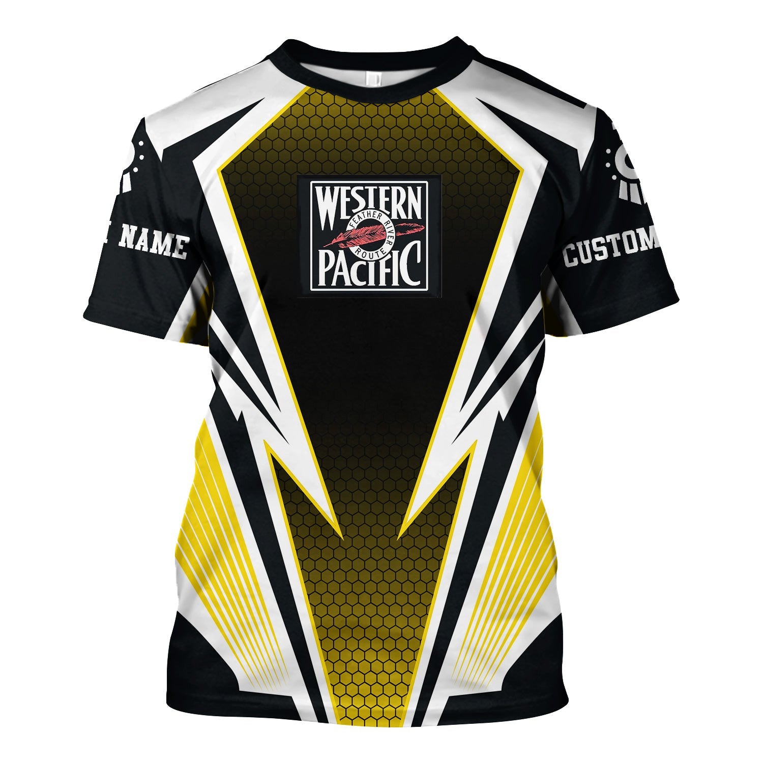 Railspirit Personalized Western Pacific Railroad T-Shirt Lightning Graphic Style Shirt Gift Idea For Train Lover