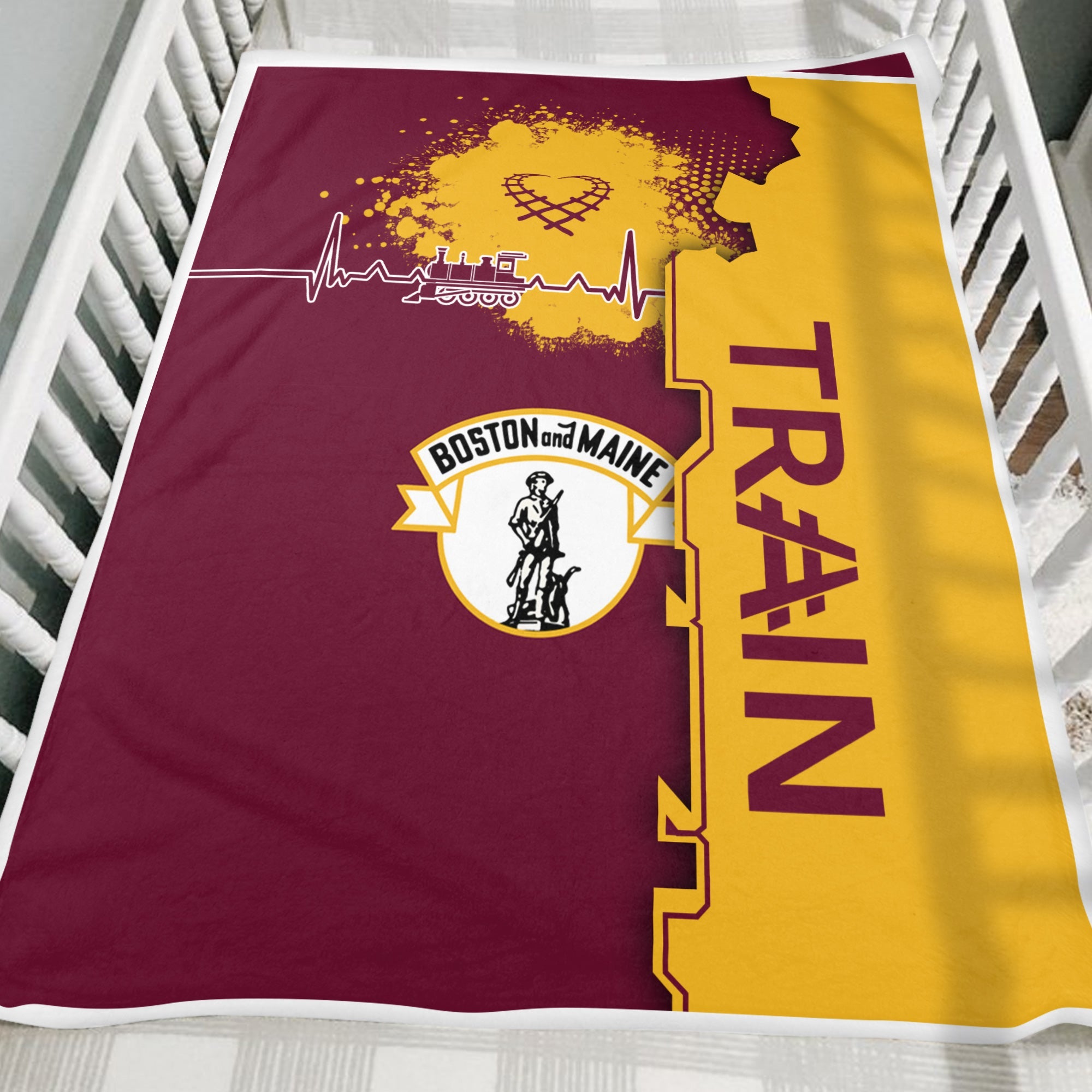 Railspirit Boston and Maine Railroad Blanket Engine Heartbeat and Track Love Style Blanket Gift Idea For Train Lovers