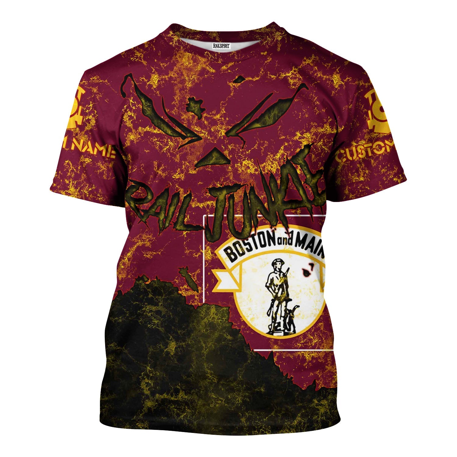 Railspirit Personalized Boston and Maine Railroad T-Shirt Torn Graphic Style Train Shirt For Rail Junkie