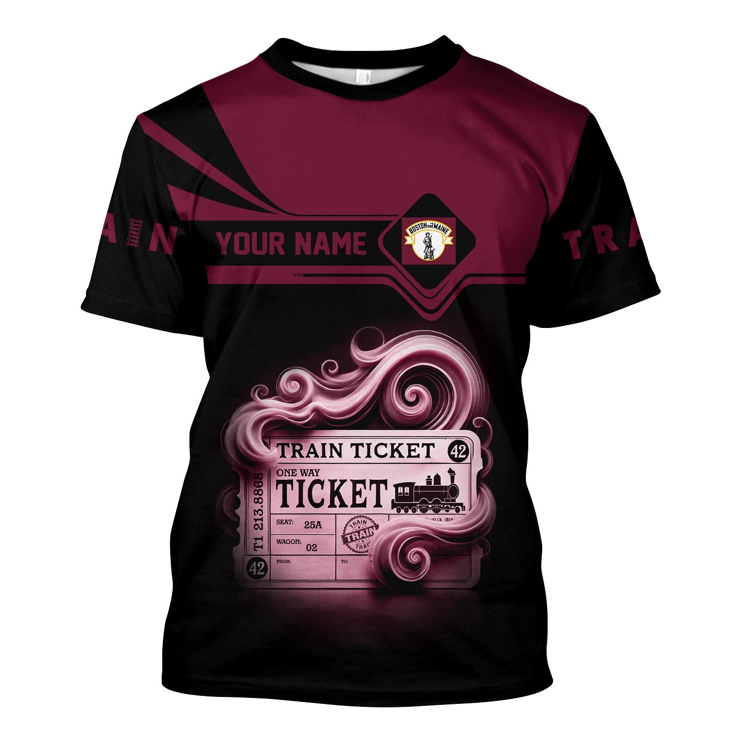 Railspirit Personalized Boston and Maine Railroad T Shirt Train Ticket American Locomotive Printed Train