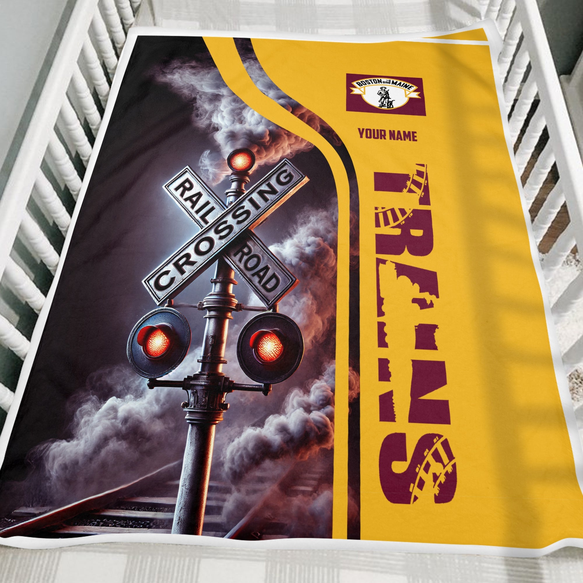 Railspirit Personalized Boston and Maine Railroad Blanket Railroad Crossing Sign Blanket All Over Print