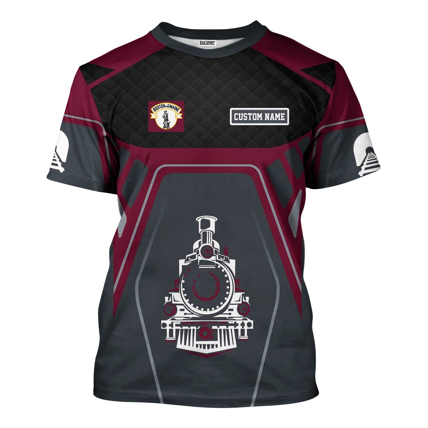 Railspirit Personalized Boston and Maine Railroad T-Shirt Steam Locomotive Engine Graphic Train Shirt All Over Print