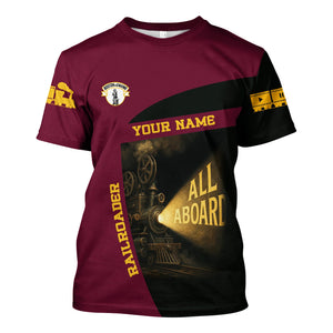 Railspirit Personalized Boston and Maine Railroad T-Shirt All Aboard Steam Train Movie Projector Style Shirt