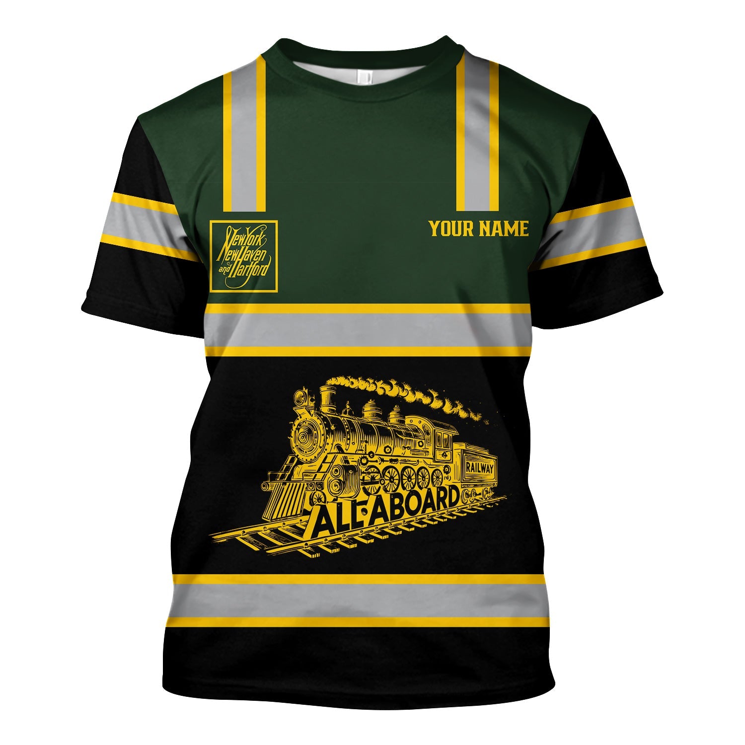 Railspirit Custom Name New York, New Haven and Hartford Railroad T Shirt Eat Train Sleep Repeat New Haven Railroad Printed Train Shirt