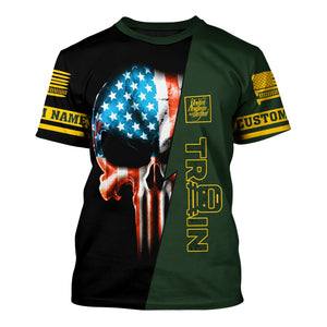 Railspirit Personalized New York, New Haven and Hartford Railroad T-Shirt Train Skull American Flag New Haven Railroad Shirt All Over Print