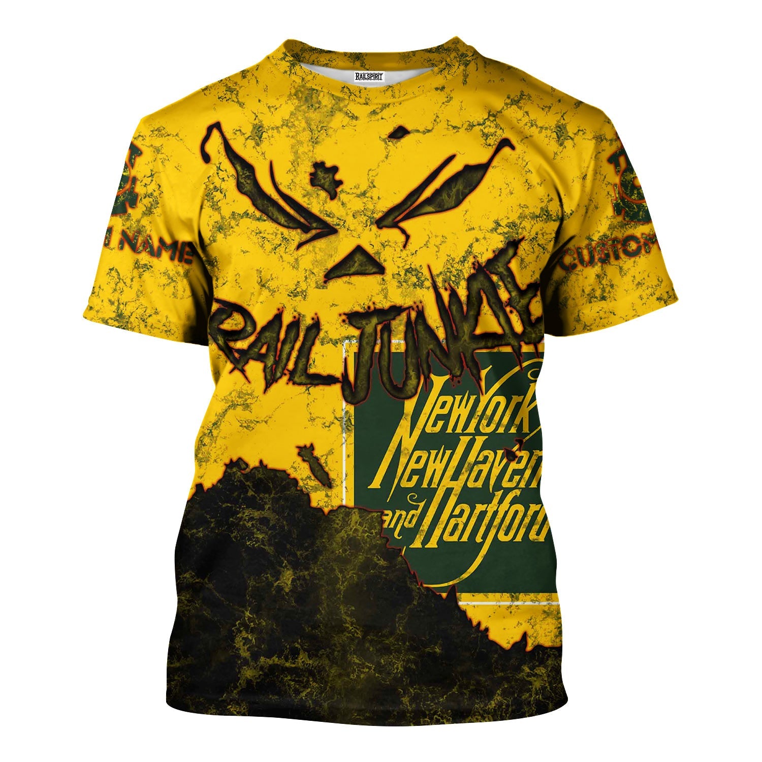 Railspirit Personalized New York, New Haven and Hartford Railroad T-Shirt Torn Graphic Style New Haven Railroad Train Shirt For Rail Junkie