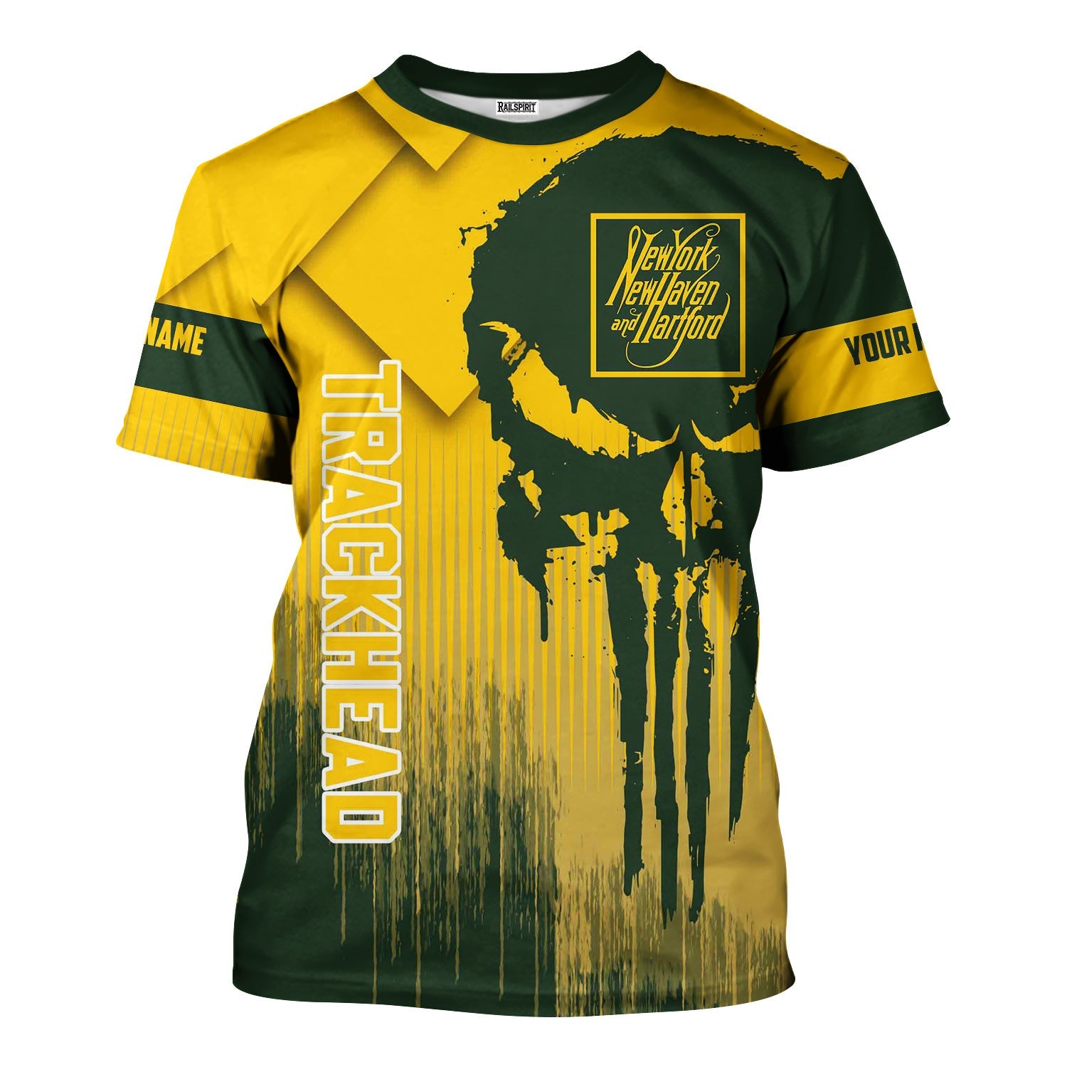 Railspirit Personalized New York, New Haven and Hartford Railroad T-Shirt Skull Design with Custom Job New Haven Railroad Train Shirt