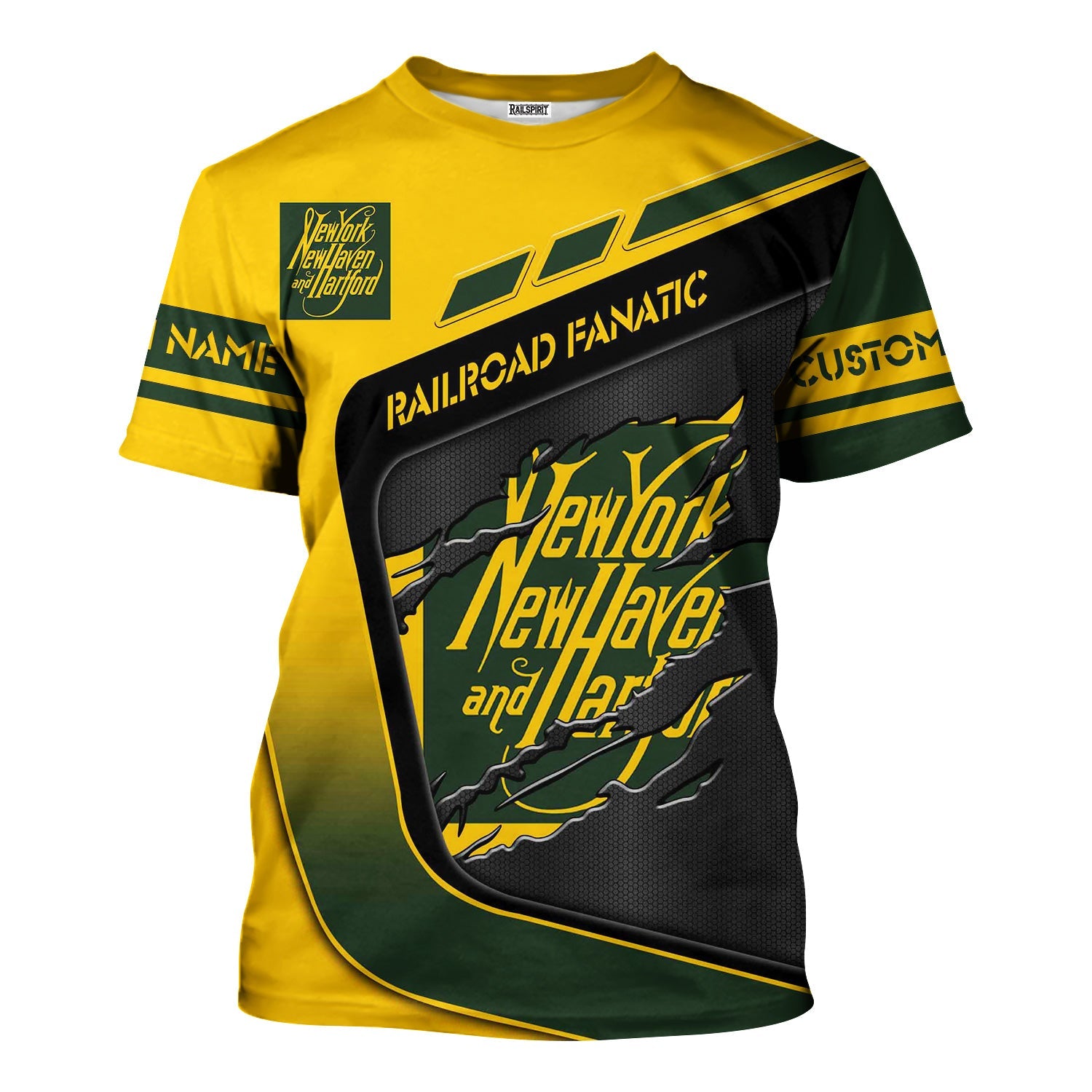 Railspirit Personalized New York, New Haven and Hartford Railroad T-Shirt Ripped Texture Style New Haven Railroad Train Shirt For Railroad Fanatic