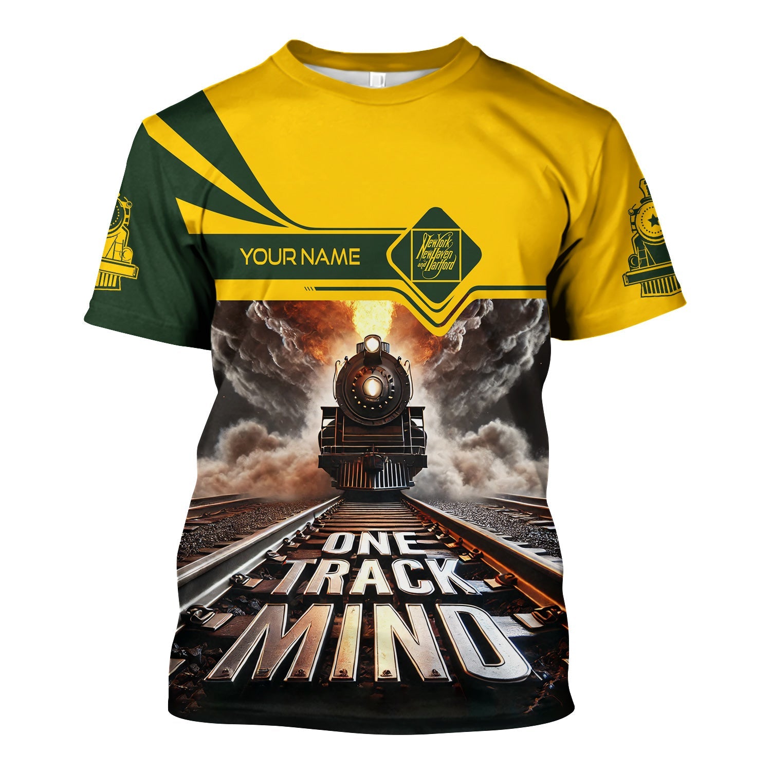 Railspirit Personalized New York, New Haven and Hartford Railroad T Shirt One Track Mind New Haven Railroad Train Printed Shirt