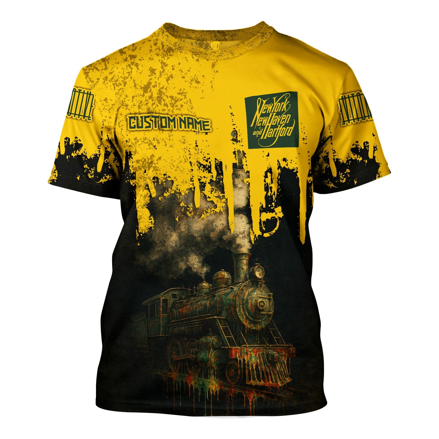 Railspirit Personalized New York, New Haven and Hartford Railroad T-Shirt Vintage Train Art Style New Haven Railroad Shirt For Locomotive Fans