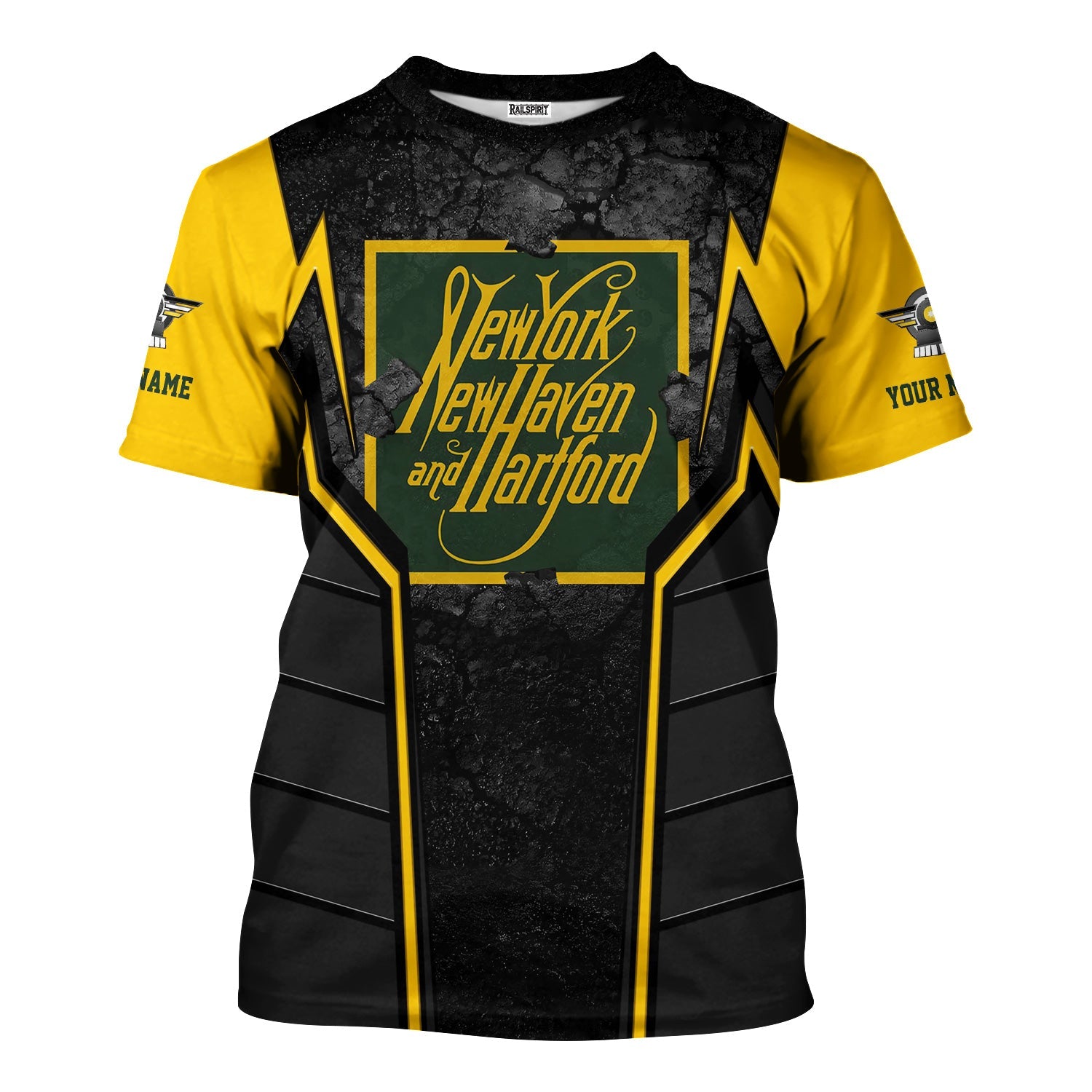 Railspirit Personalized New York, New Haven and Hartford Railroad T-Shirt Cracked Metal Design New Haven Railroad Train Shirt for Rail Enthusiasts