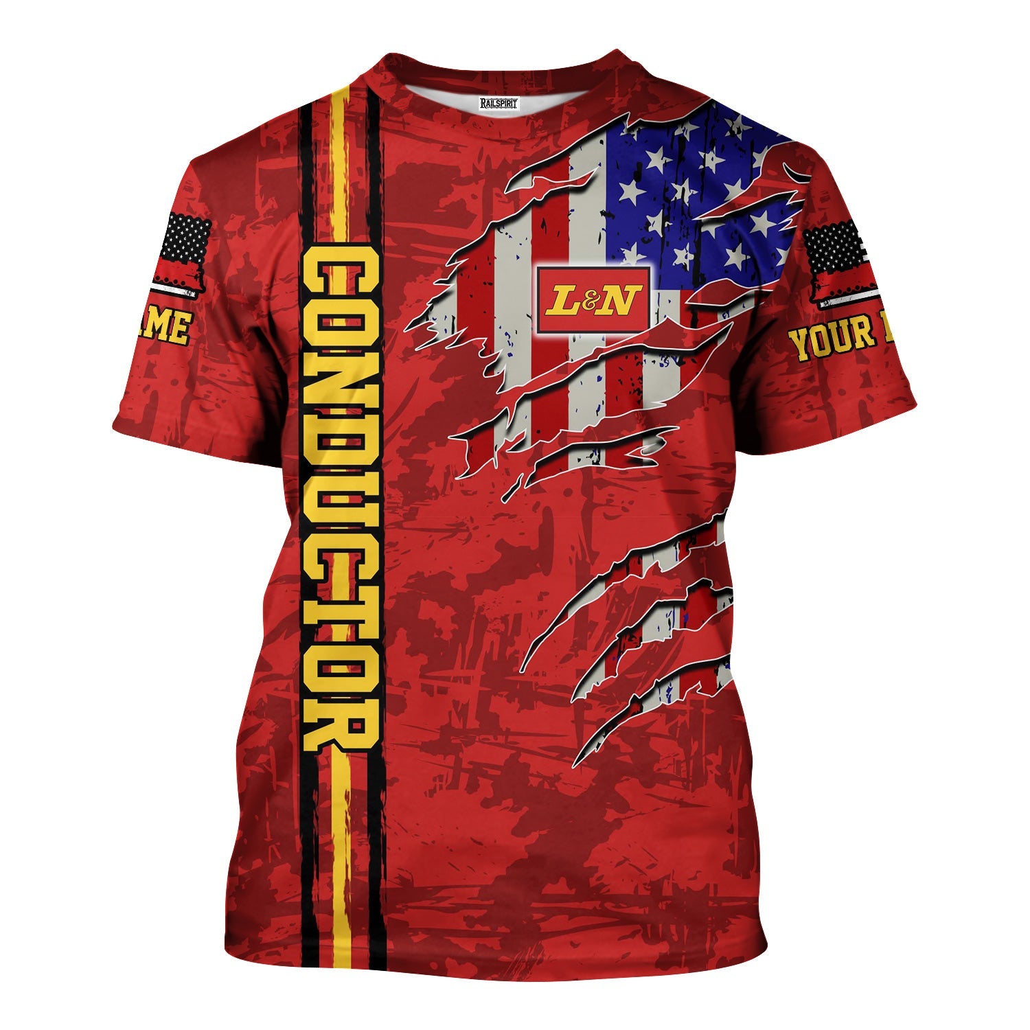 Railspirit Personalized Louisville and Nashville Railroad T-Shirt USA Flag Claw Art with Custom Job L&N Train Shirt