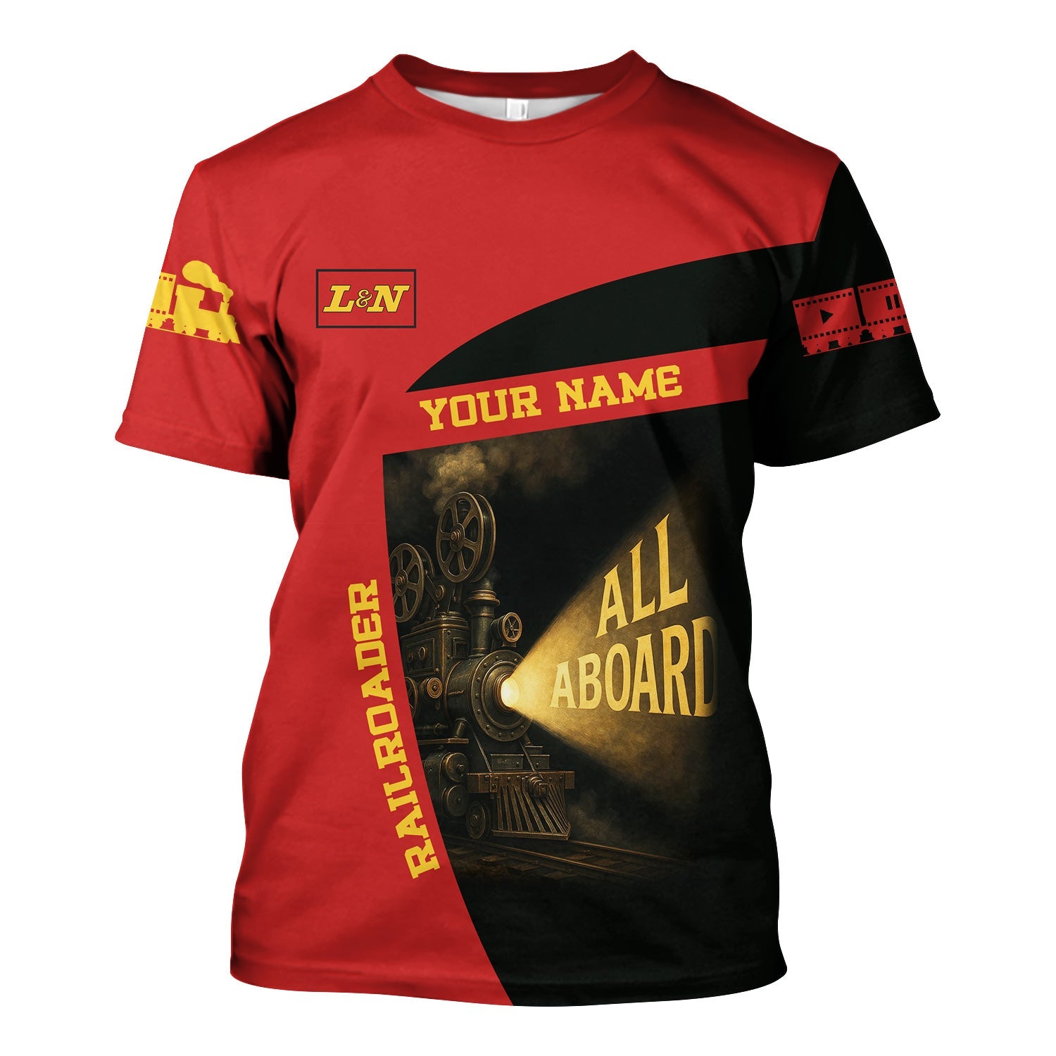 Railspirit Personalized Louisville and Nashville Railroad T-Shirt All Aboard Steam Train Movie Projector Style L&N Shirt