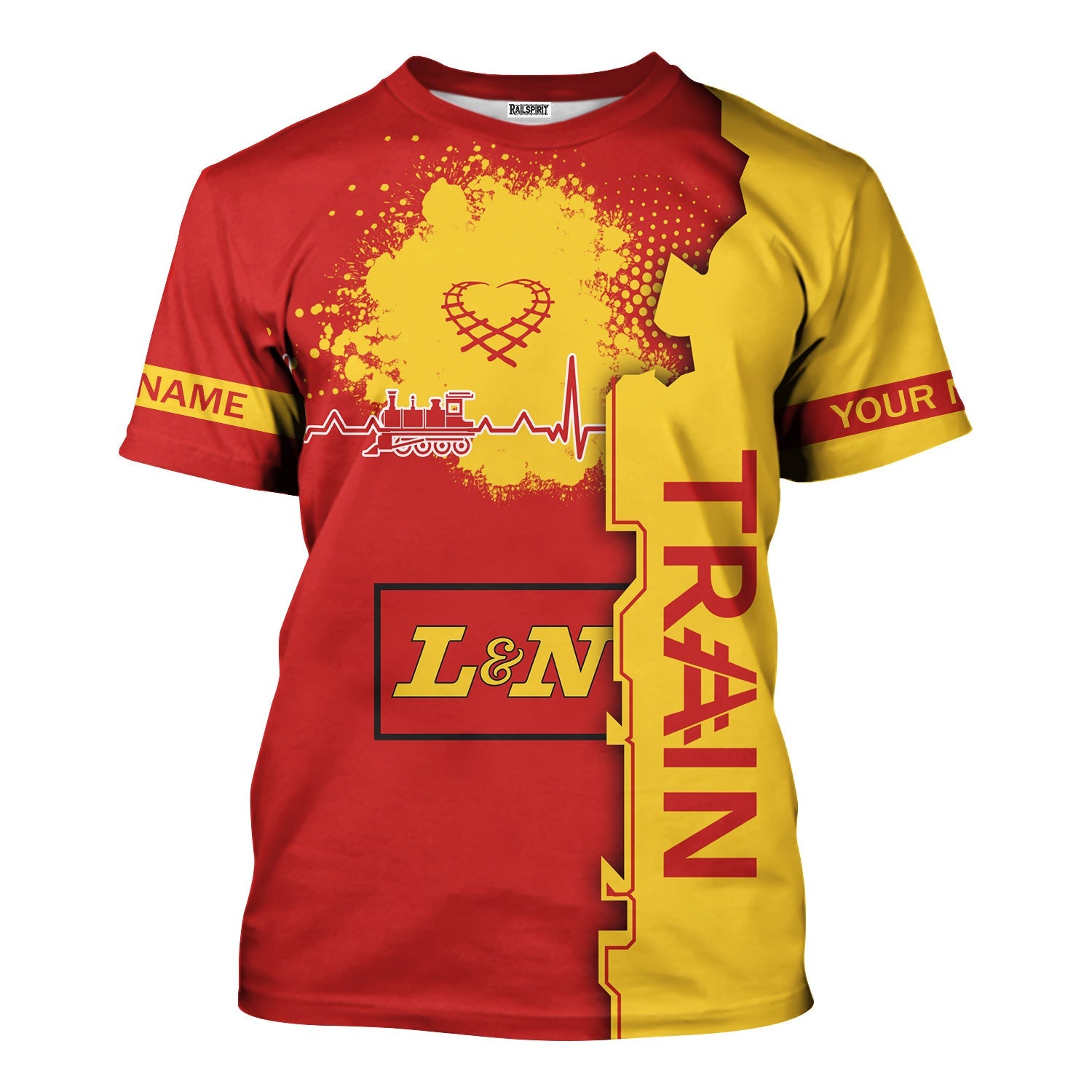 Railspirit Personalized Louisville and Nashville Railroad T-Shirt Engine Heartbeat and Track Love Style L&N Shirt Gift Idea For Train Lovers