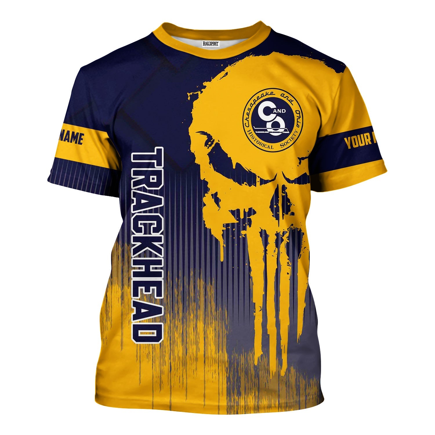 Railspirit Personalized Chesapeake and Ohio Railway T-Shirt Skull Design with Custom Job C&O Train Shirt for Trackhead Crew