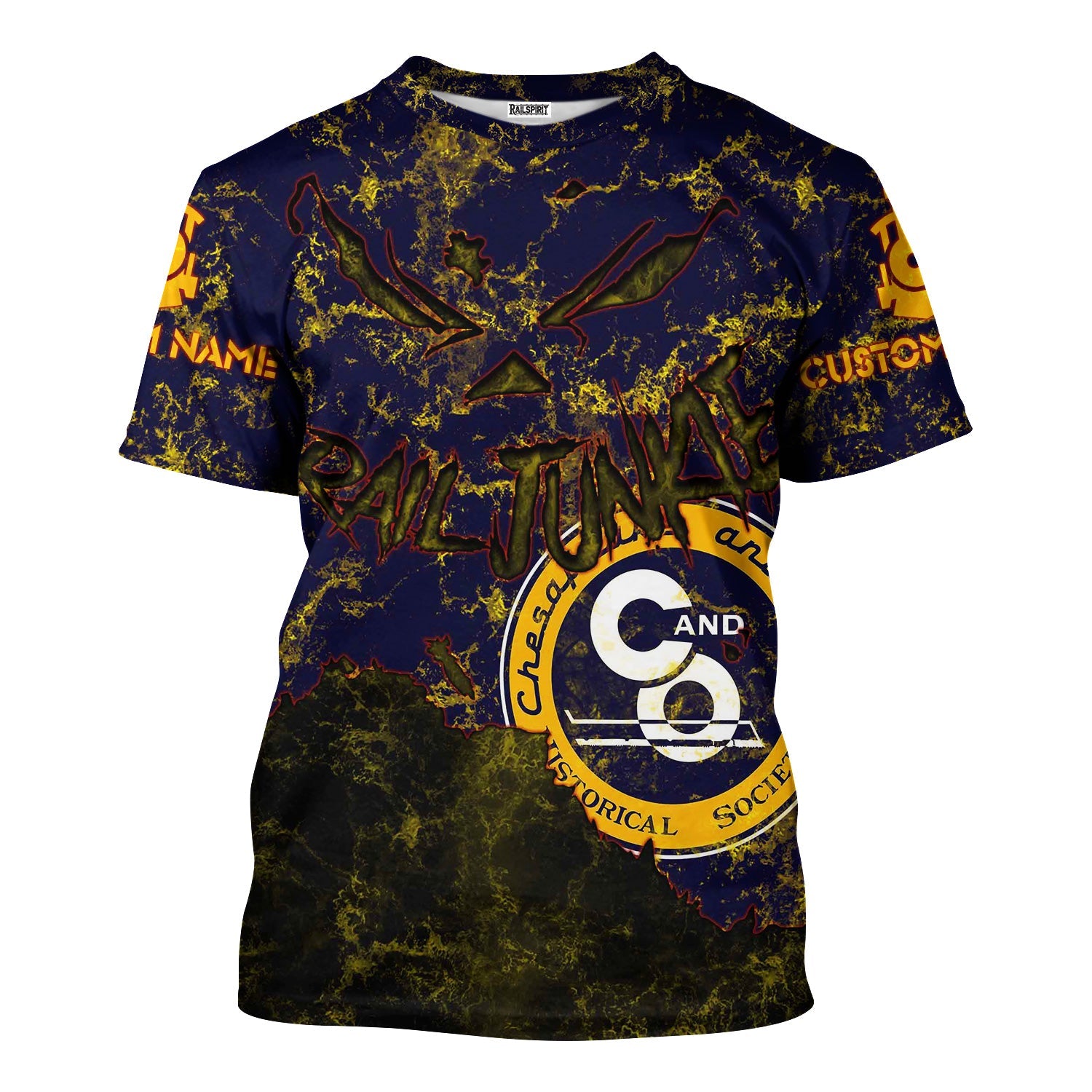 Railspirit Personalized Chesapeake and Ohio Railway T-Shirt Torn Graphic Style C&O Train Shirt For Rail Junkie