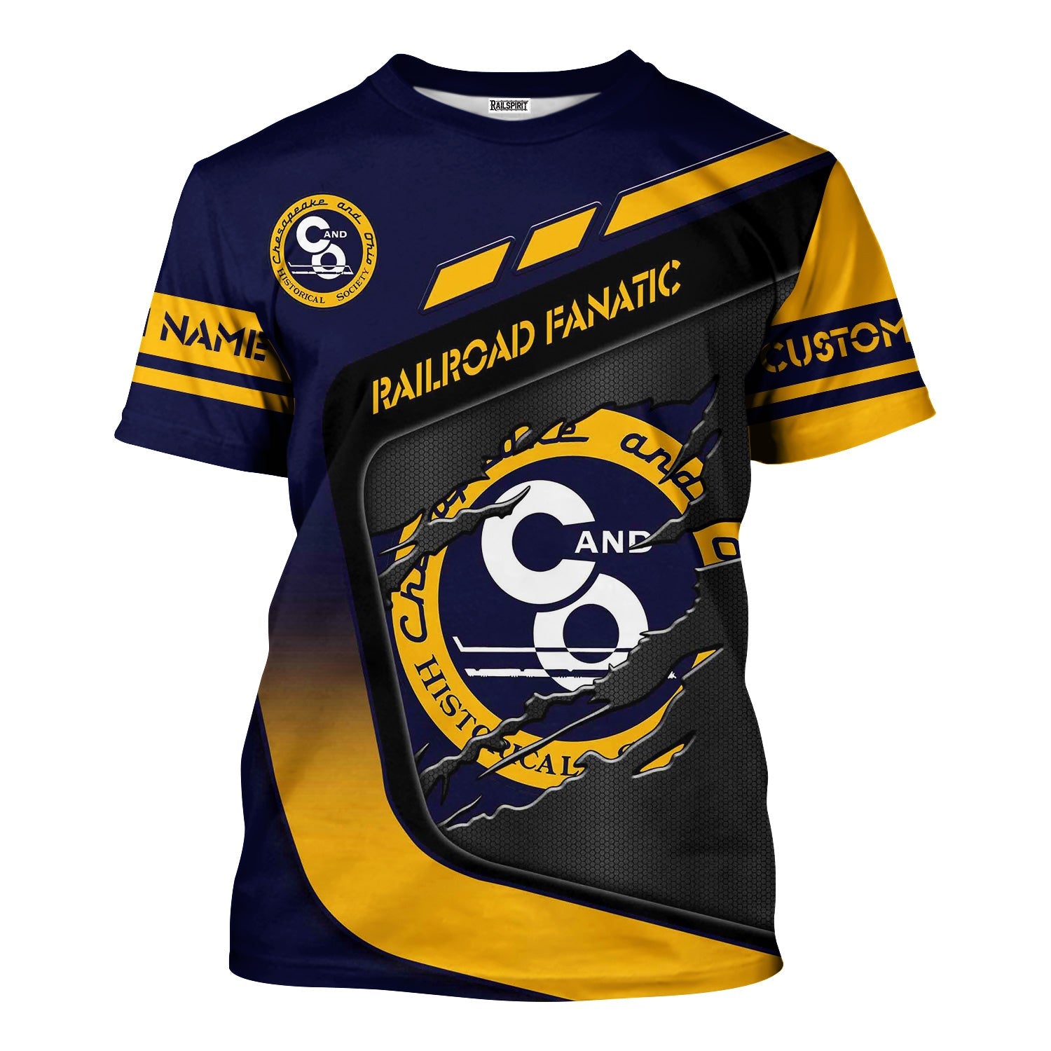 Railspirit Personalized Chesapeake and Ohio Railway T-Shirt Ripped Texture Style C&O Train Shirt For Railroad Fanatic