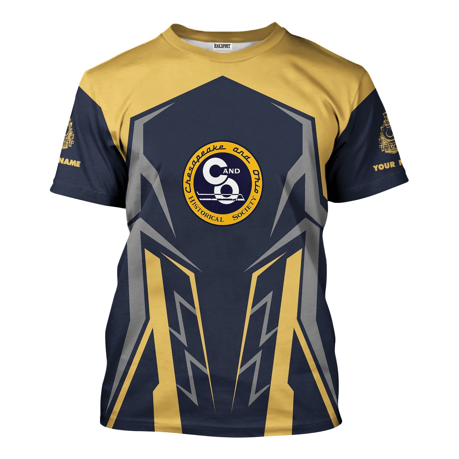 Railspirit Personalized Chesapeake and Ohio Railway T-Shirt Futuristic Design with Custom Job C&O Train Shirt