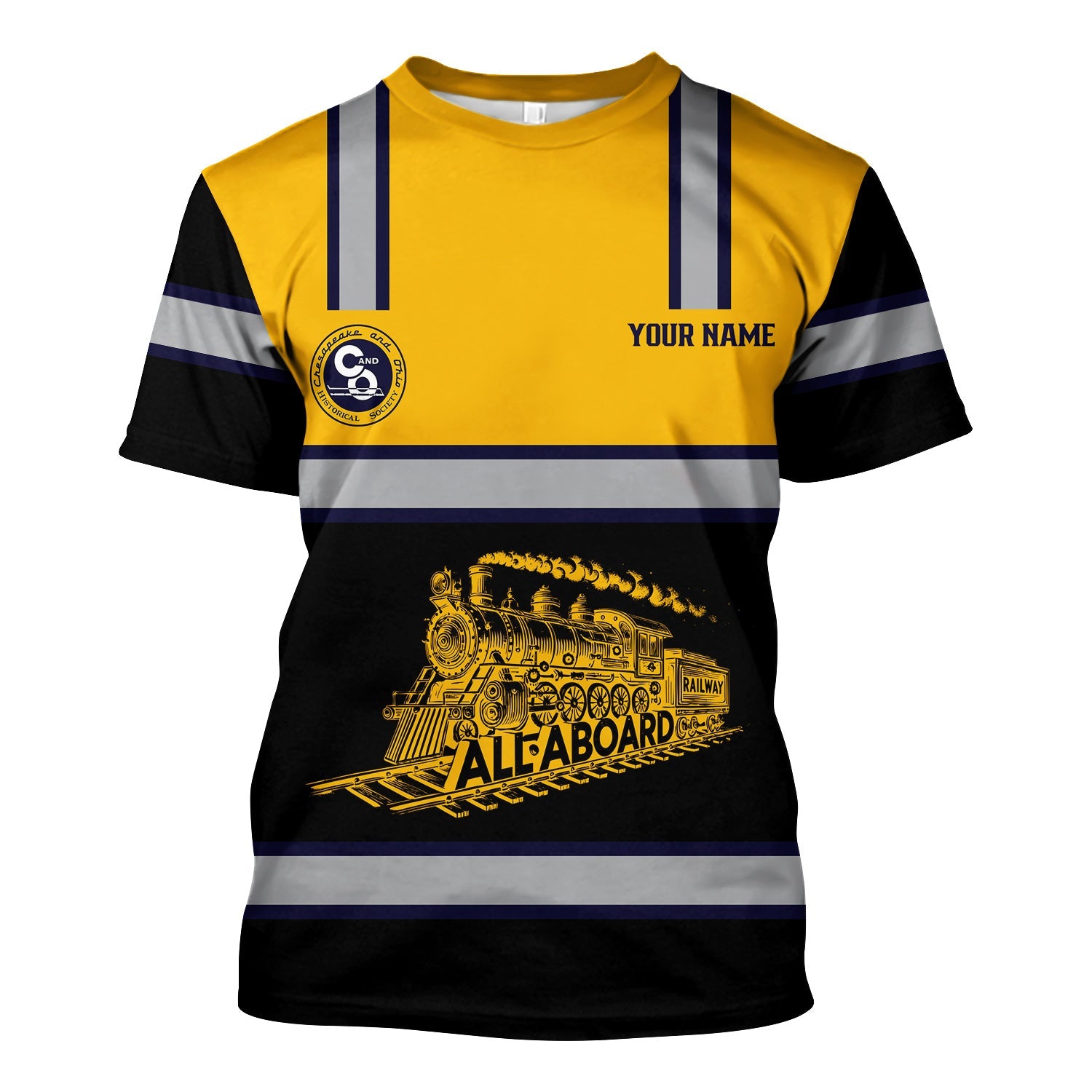 Railspirit Custom Name Chesapeake and Ohio Railway T Shirt Eat Train Sleep Repeat C&O Printed Train Shirt