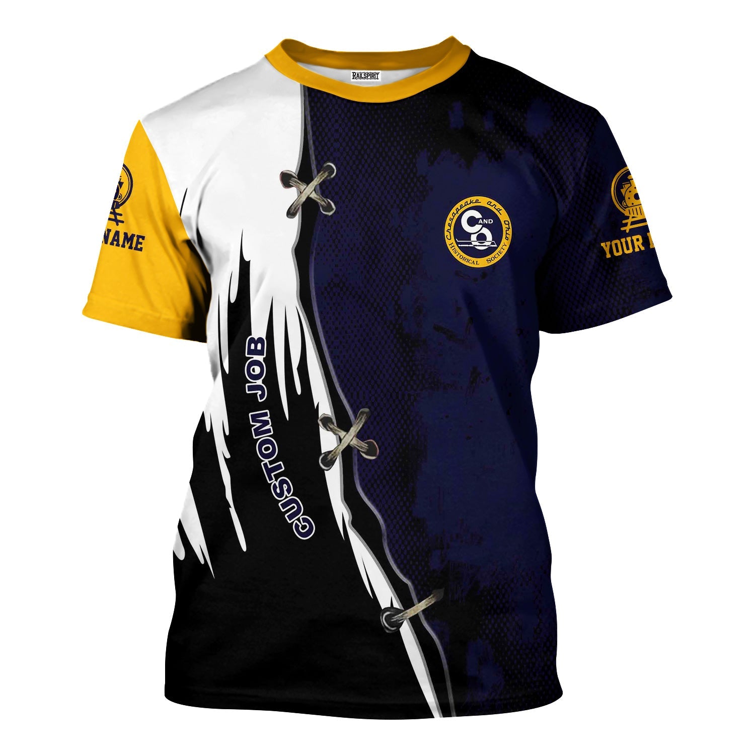 Railspirit Personalized Chesapeake and Ohio Railway T-Shirt Retro Stitches Design with Custom Position C&O Train Shirt