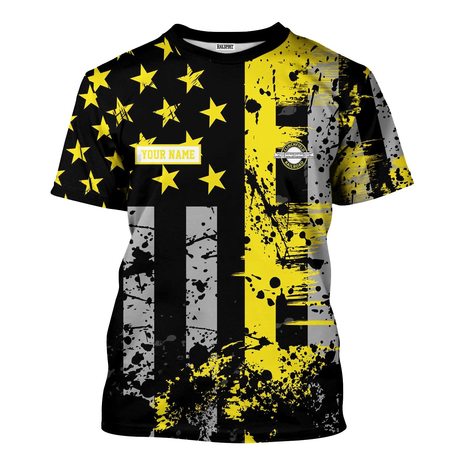 Railspirit Personalized Clinchfield Railroad T-Shirt Artistic Paint American Flag Style Train Shirt
