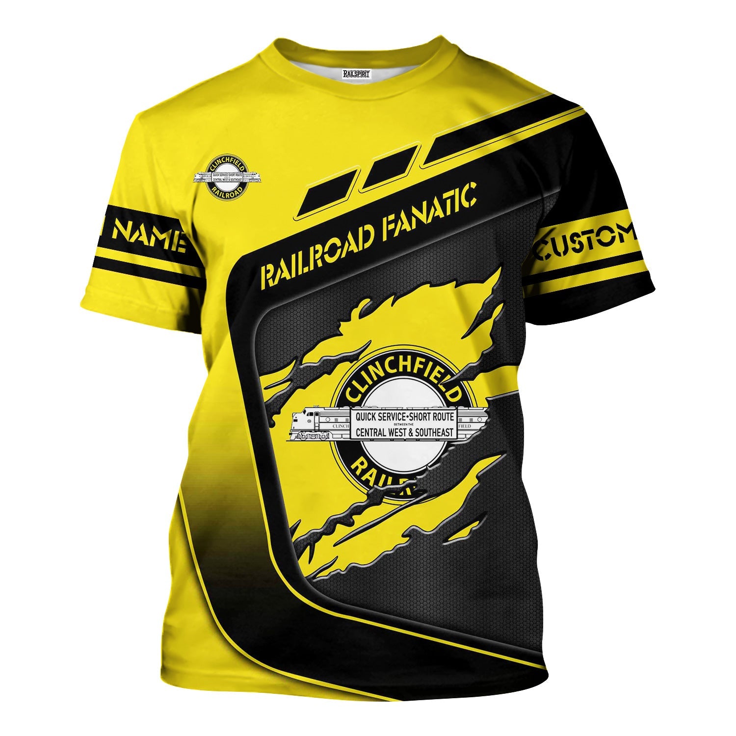 Railspirit Personalized Clinchfield Railroad T-Shirt Ripped Texture Style Train Shirt For Railroad Fanatic