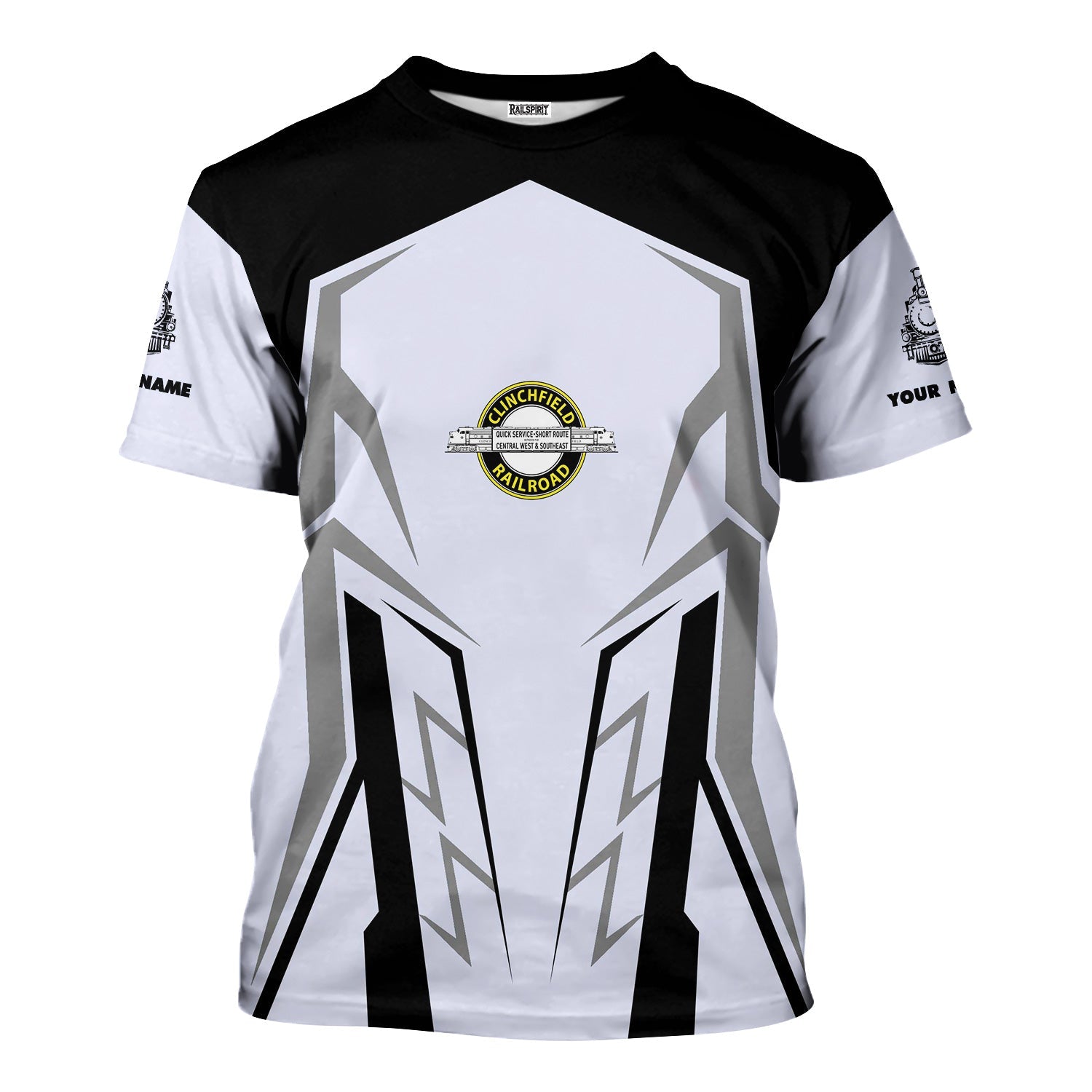 Railspirit Personalized Clinchfield Railroad T-Shirt Futuristic Design with Custom Job Train Shirt