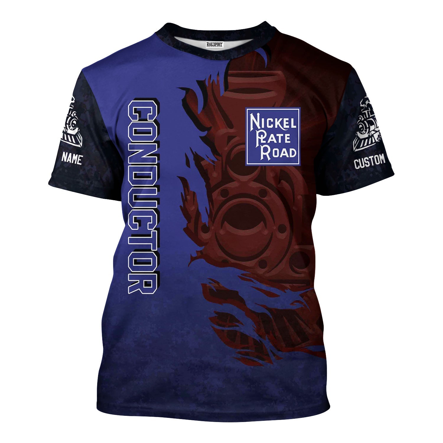 Railspirit Personalized New York, Chicago and St. Louis Railroad T-Shirt Blazing Style with Custom Position Nickel Plate Road Train Shirt