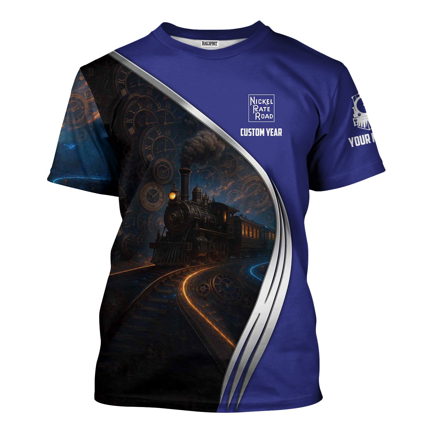 Railspirit Personalized New York, Chicago and St. Louis Railroad T-Shirt Steampunk Locomotive with Custom Year Nickel Plate Road Train Shirt