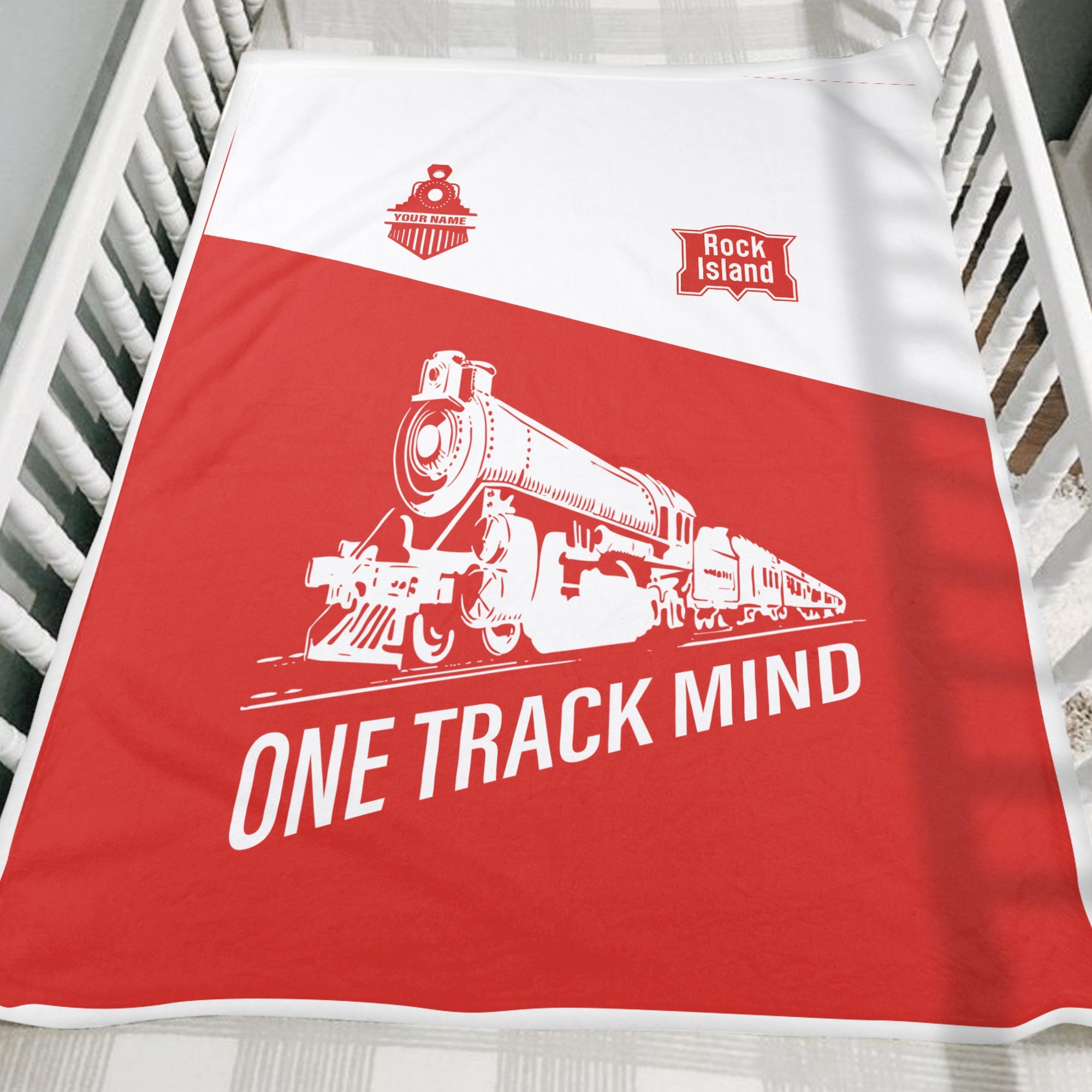 Railspirit Personalized Chicago, Rock Island and Pacific Railroad Blanket One Track Mind Rock Island Railroad Train Blanket Gift Idea For Train Lover