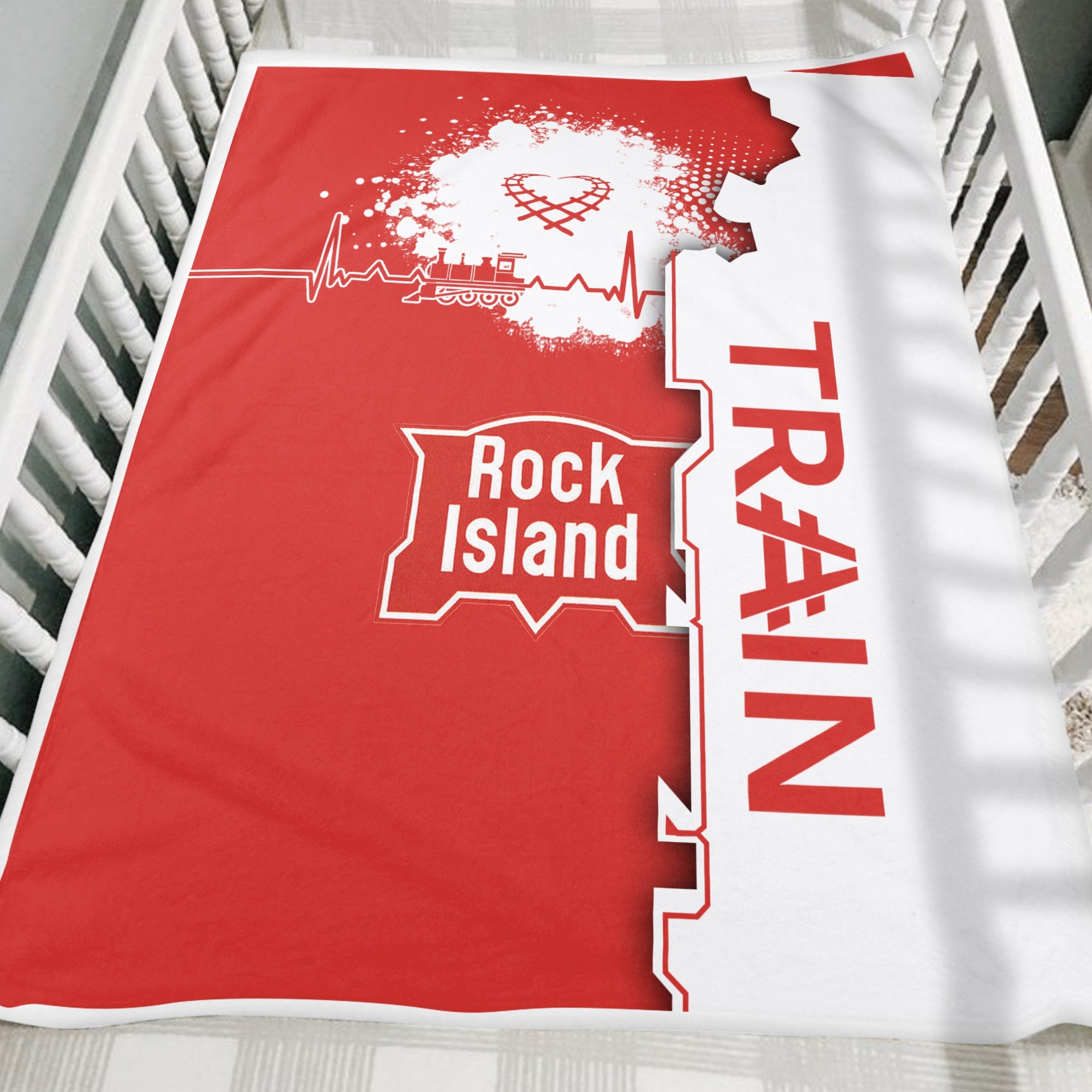 Railspirit Chicago, Rock Island and Pacific Railroad Blanket Engine Heartbeat and Track Love Style Rock Island Railroad Blanket