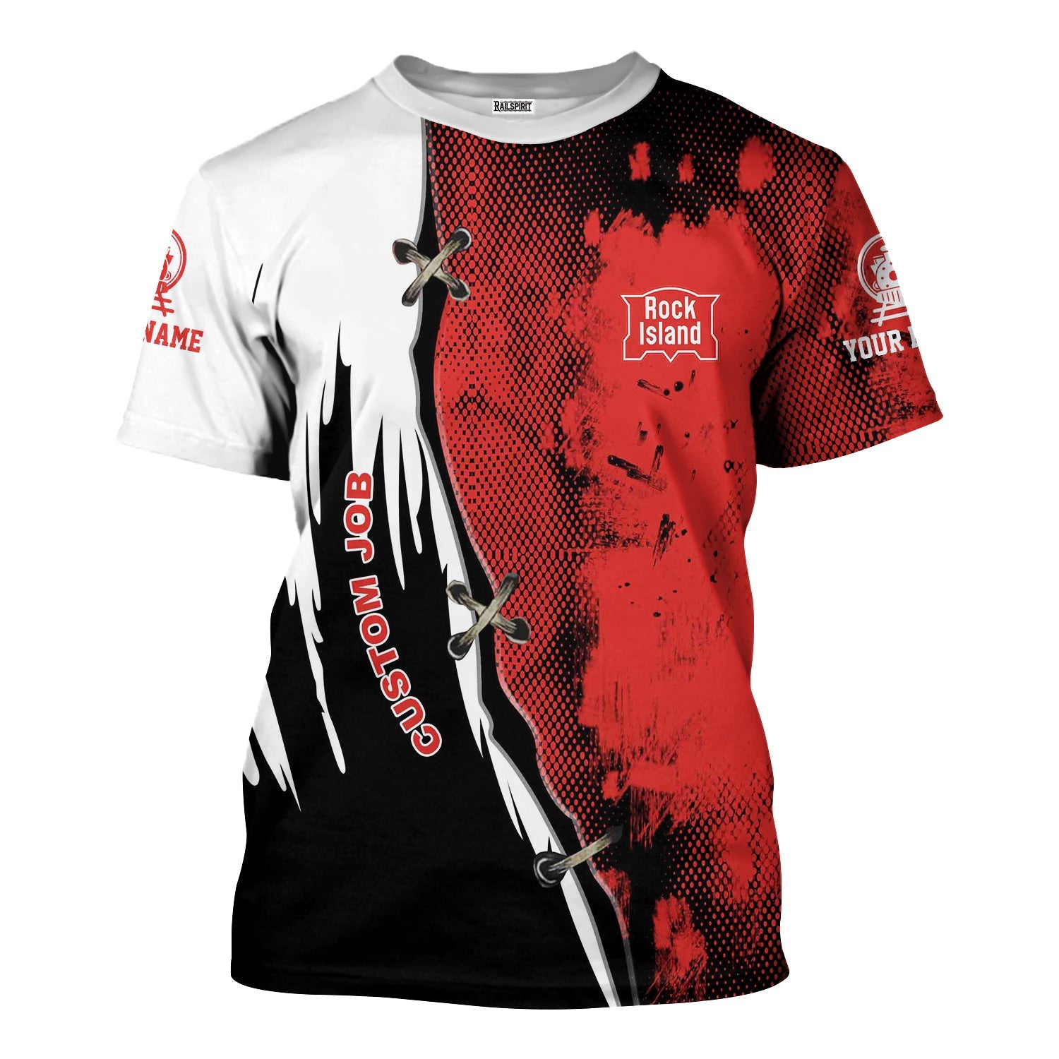 Railspirit Personalized Chicago, Rock Island and Pacific Railroad T-Shirt Retro Stitches Design with Custom Position Rock Island Railroad Train Shirt