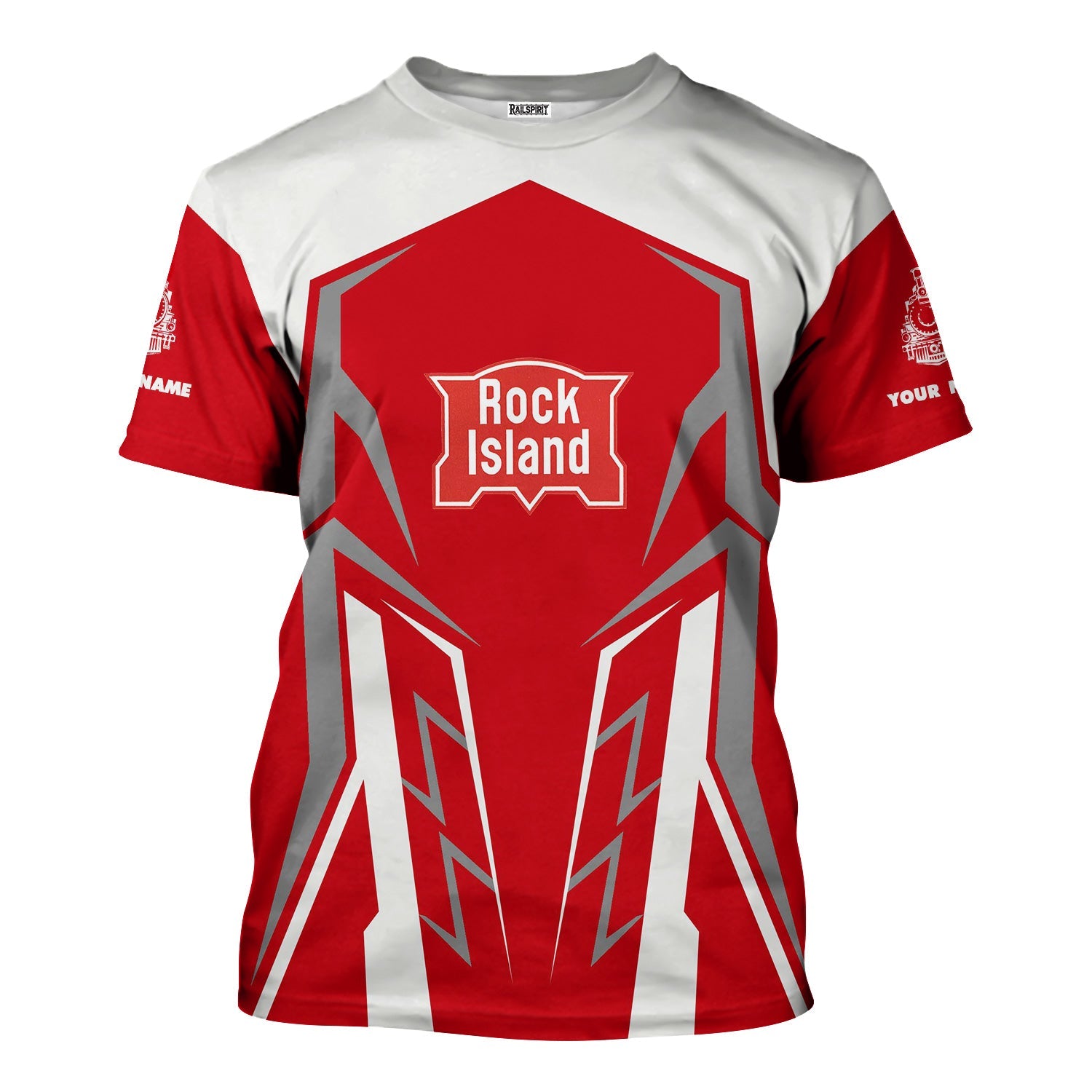 Railspirit Personalized Chicago, Rock Island and Pacific Railroad T-Shirt Futuristic Design with Custom Job Rock Island Railroad Train Shirt