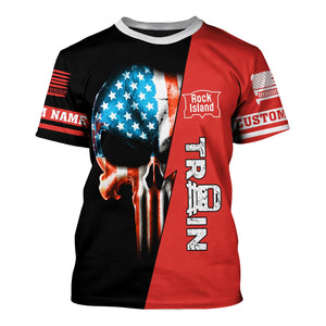 Railspirit Personalized Chicago, Rock Island and Pacific Railroad T-Shirt Train Skull American Flag Rock Island Railroad Shirt All Over Print