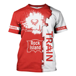 Railspirit Personalized Chicago, Rock Island and Pacific Railroad T-Shirt Engine Heartbeat and Track Love Style Rock Island Railroad Shirt