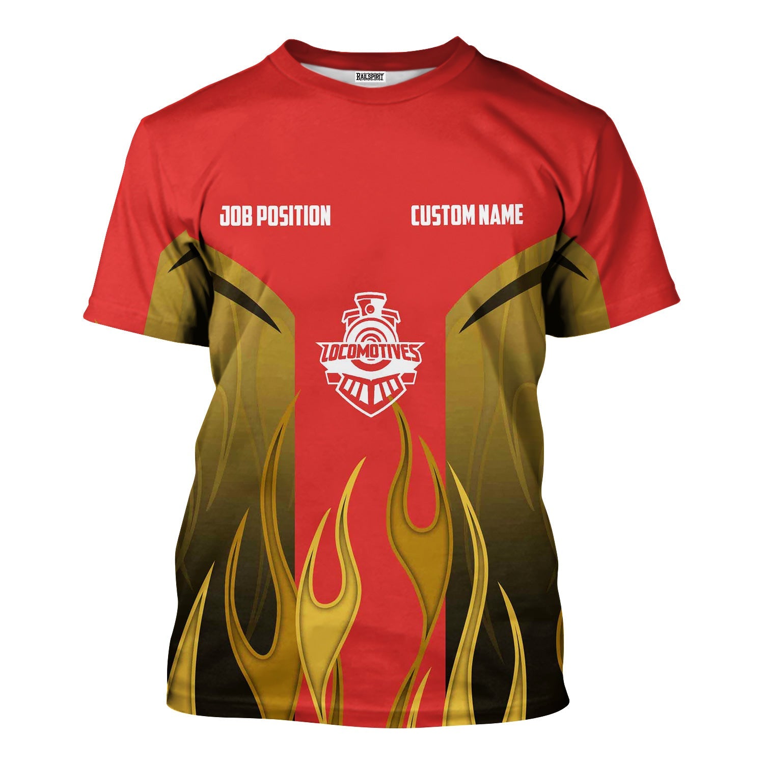 Railspirit Custom Name and Job Title Chicago, Rock Island and Pacific Railroad T-Shirt Flame Graphic Rock Island Railroad Train Shirt