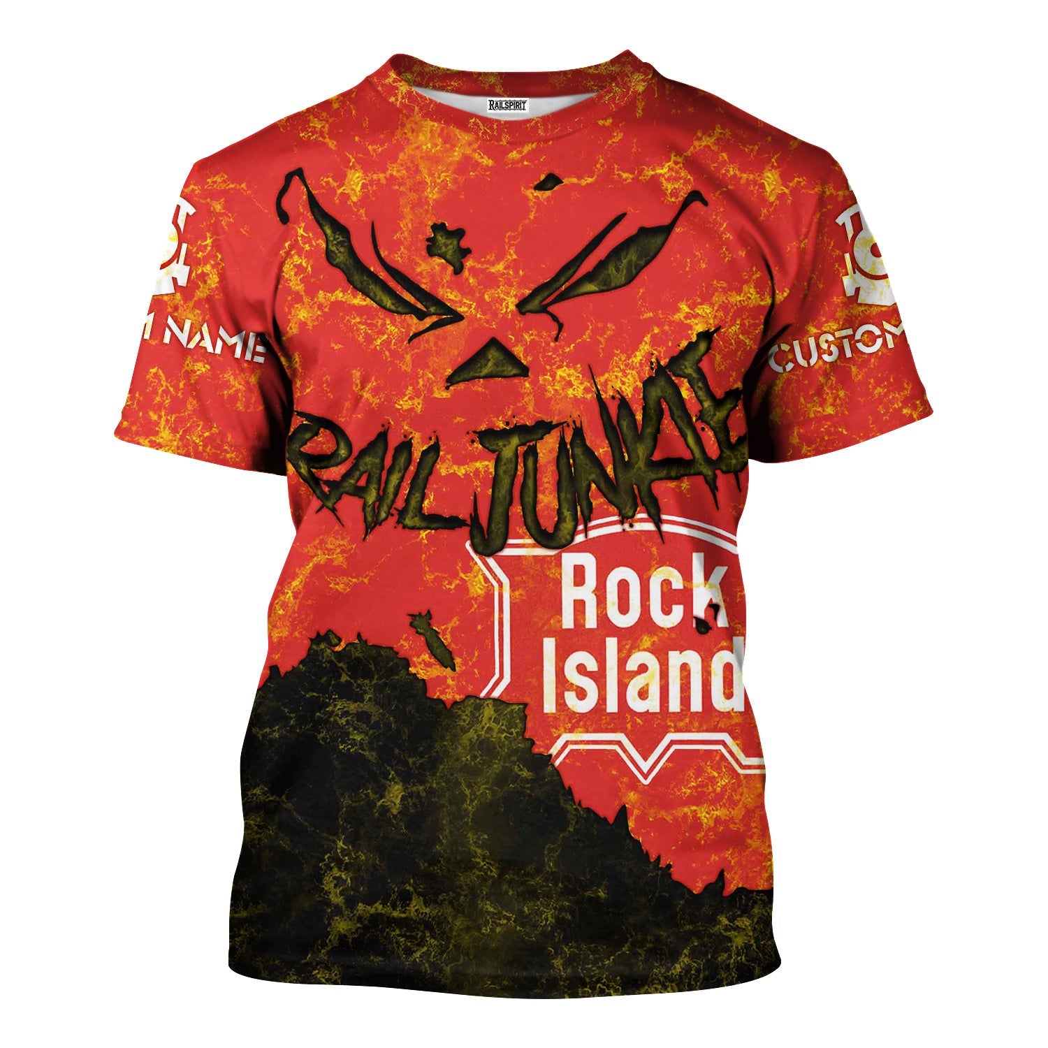 Railspirit Personalized Chicago, Rock Island and Pacific Railroad T-Shirt Torn Graphic Style Rock Island Railroad Train Shirt For Rail Junkie