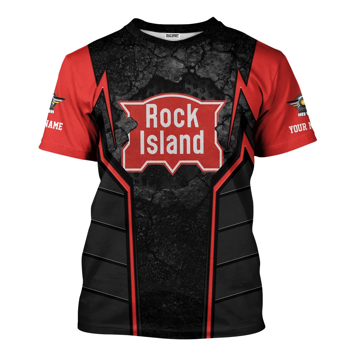 Railspirit Personalized Chicago, Rock Island and Pacific Railroad T-Shirt Cracked Metal Design Rock Island Railroad Train Shirt for Rail Enthusiasts