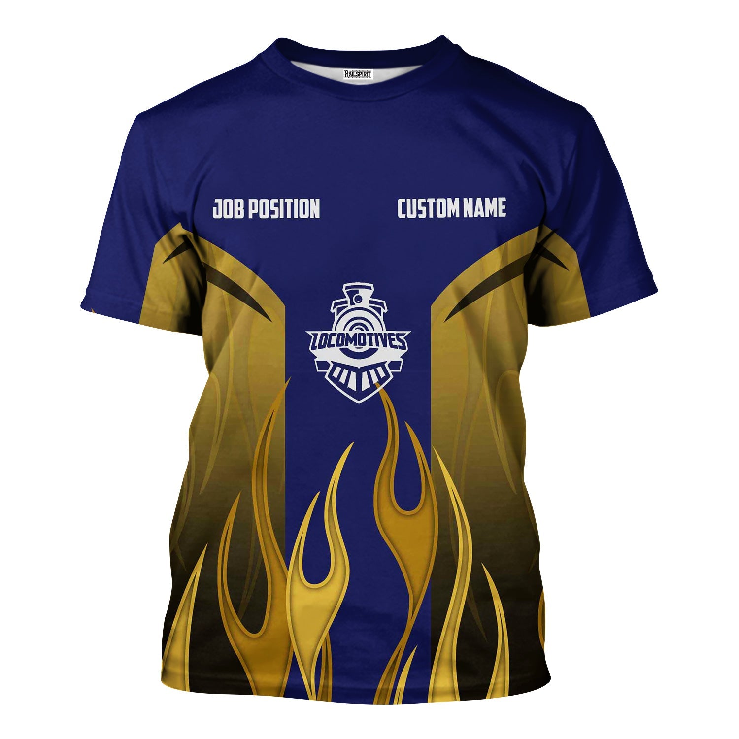 Railspirit Custom Name and Job Title B&O Great States Railroad T-Shirt Flame Graphic Train Shirt