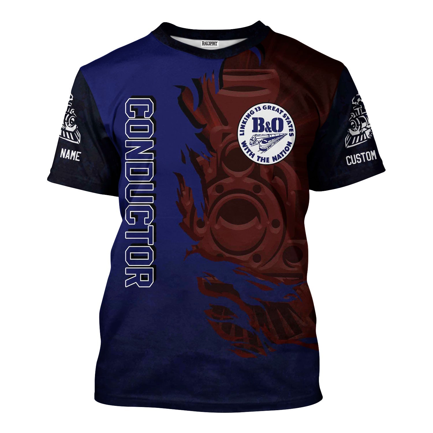 Railspirit Personalized B&O Great States Railroad T-Shirt Blazing Style with Custom Position Train Shirt