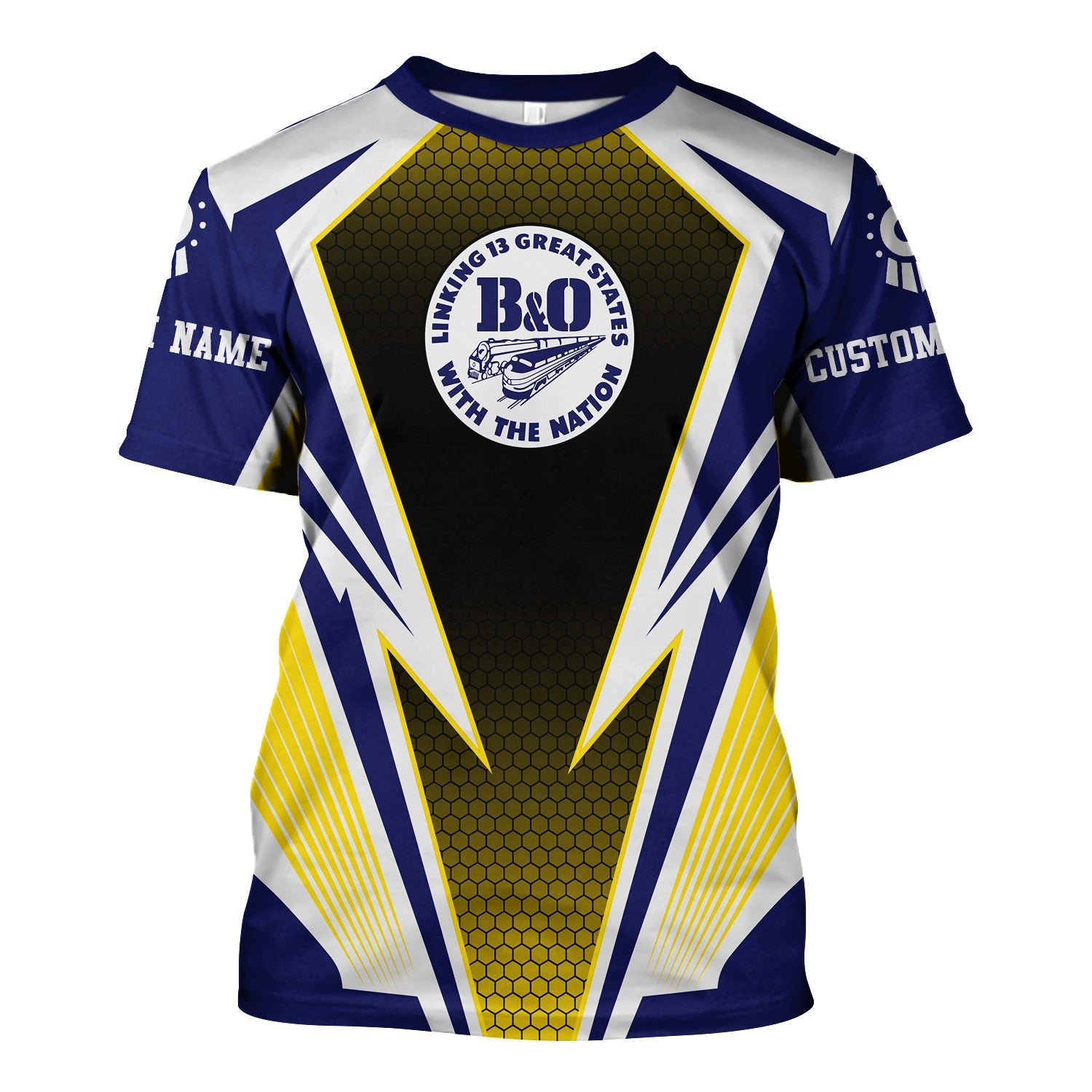 Railspirit Personalized B&O Great States Railroad T-Shirt Lightning Graphic Style Shirt Gift Idea For Train Lover