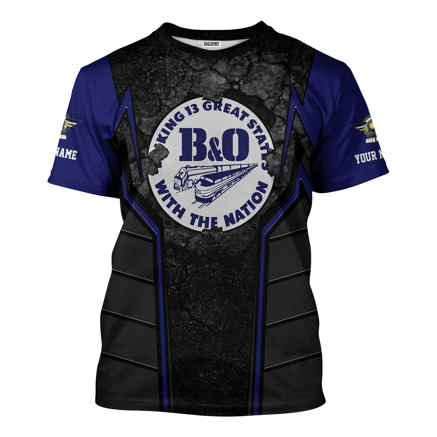 Railspirit Personalized B&O Great States Railroad T-Shirt Cracked Metal Design Train Shirt for Rail Enthusiasts