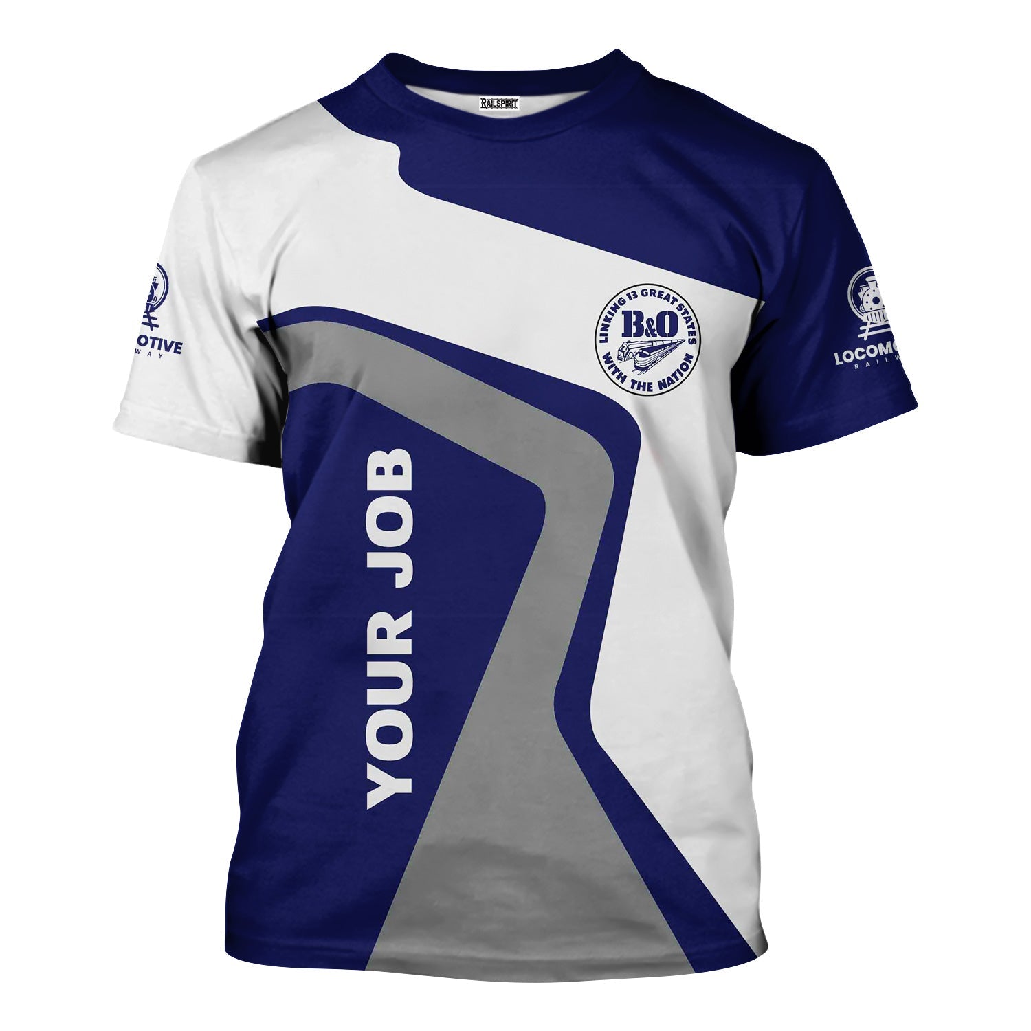 Railspirit Personalized B&O Great States Railroad T-Shirt Unique Design with Custom Job Position Train Shirt