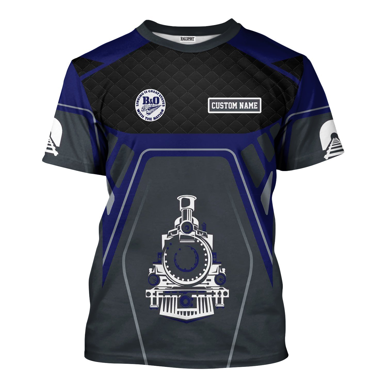 Railspirit Personalized B&O Great States Railroad T-Shirt Steam Locomotive Engine Graphic Train Shirt All Over Print